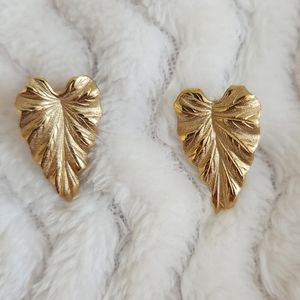 Monet Vintage Leaf Gold Tone Earrings
